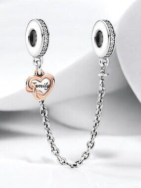 NEW Authentic PANDORA Bracelet FAMILY HEART Safety Chain Charm #789541C01
